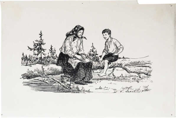 Симоновская (Гумилёва) Наталья Викторовна. Две иллюстрации к рассказу В.В. Архангельского "Тук Тукыч" (из сб.: Рассказ за рассказом: Избранные рассказы советских писателей. В 2 т. М.: Детгиз, 1954-1955)